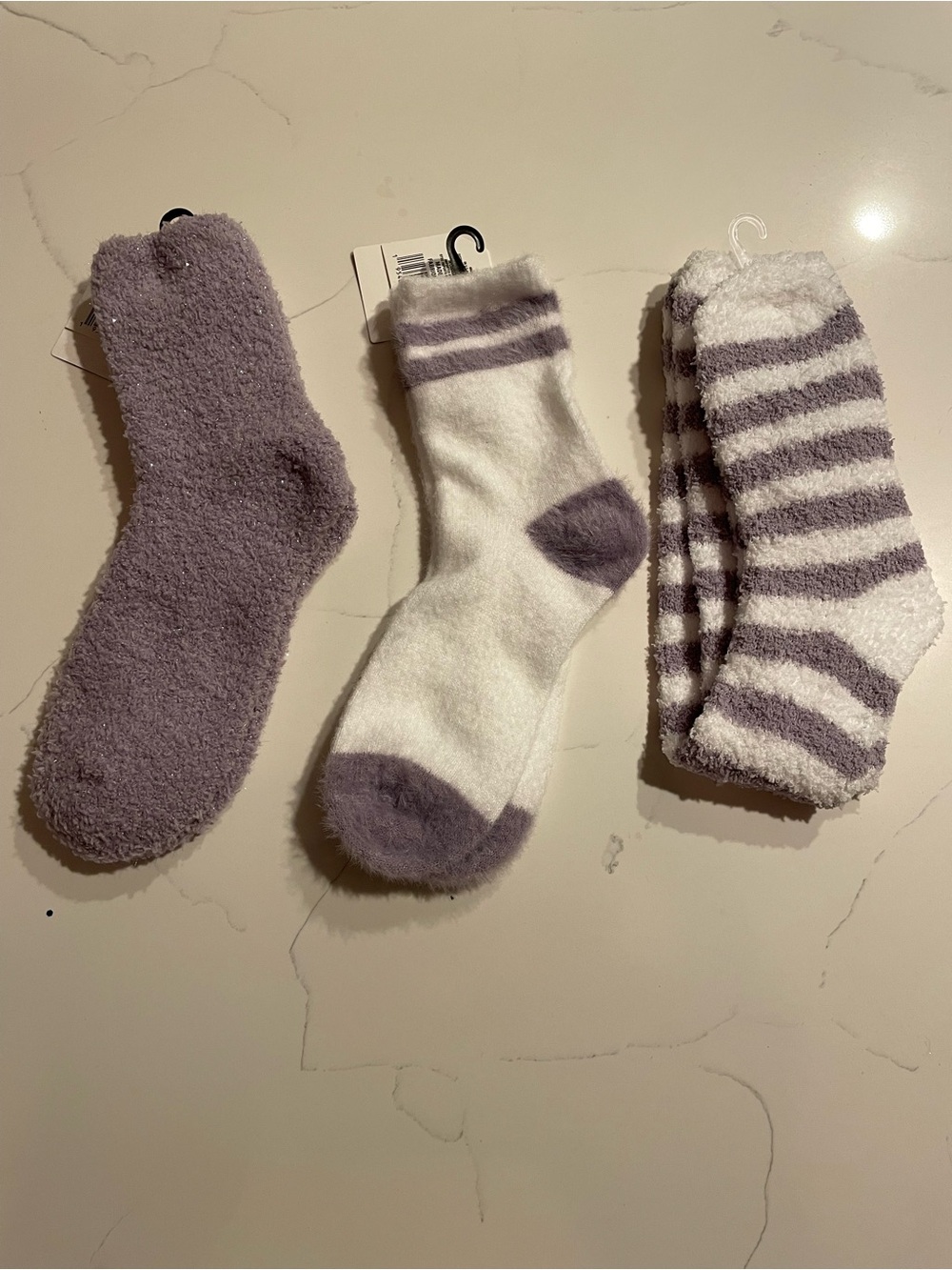 NWT Pastel Lavender Fuzzy Lounge Socks Set including Knee High | 3 Pair